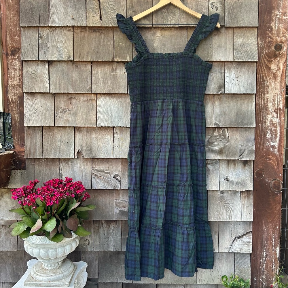 J. Crew Black Watch Plaid A-Line Midi Dress